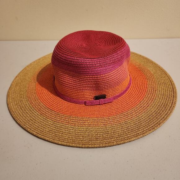Sun N Sand Lot Of 2 Packable Straw Sun Hats Fedora And Ombre Sunset Resortwear - Picture 2 of 16